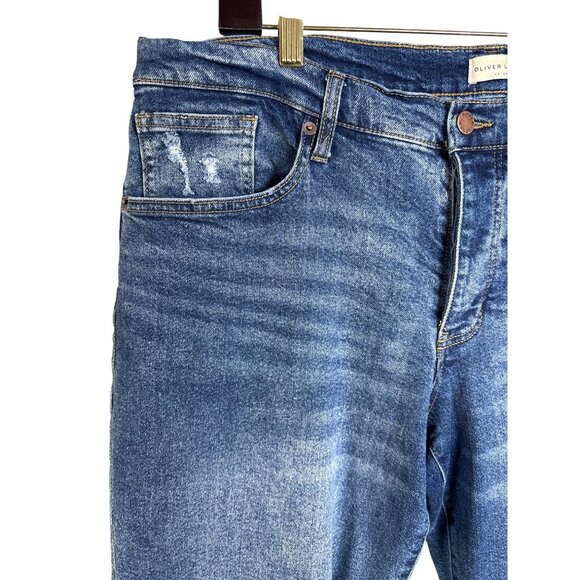 Oliver Logan Mens Jeans 34 X 32 Vintage Worn Med Wash Button Fly Straight Leg - Picture 2 of 12